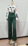 Women Spring Commuting Suit Printed Stand-up Collar Long-sleeved Blouse and Wide-leg Pants Two-piece Set
