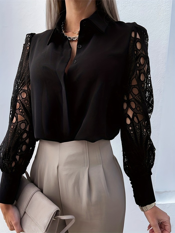 Lace Sleeve Women's Button-Up Shirt