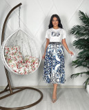 Fashion casual short sleeved set (top+pleated skirt)