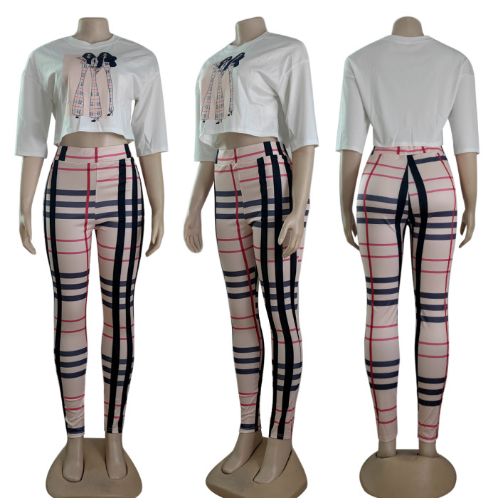 Slim Fit Fashion Women's Printed Short Sleeve Two Piece Set