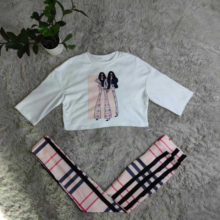 Slim Fit Fashion Women's Printed Short Sleeve Two Piece Set