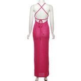 Women Fashion Wavy Cross Suspenders Long Skirt