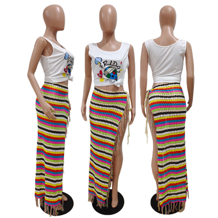 Handmade Crochet Tassel Tie Casual Beach Skirt