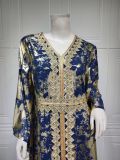 Gold Ironing Muslim Chiffon Long Robe with Waist Belt
