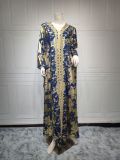 Gold Ironing Muslim Chiffon Long Robe with Waist Belt