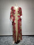 Gold Ironing Muslim Chiffon Long Robe with Waist Belt