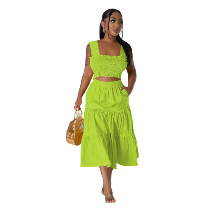 Women's Fashion Sexy Solid Straps Two-Piece Skirt Set Women's Clothing
