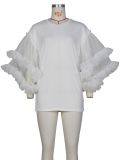 Solid Color Fashionable and Casual Loose-Fitting Sheer Mesh Sleeves T-Shirt Dress