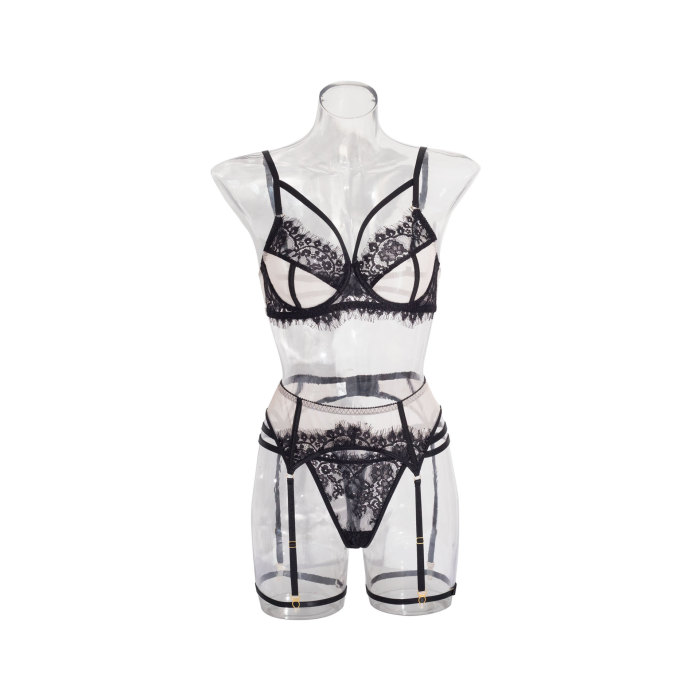 Sensual Lace Temptation with Sheer Eyelash and Floral Strap Bodysuit