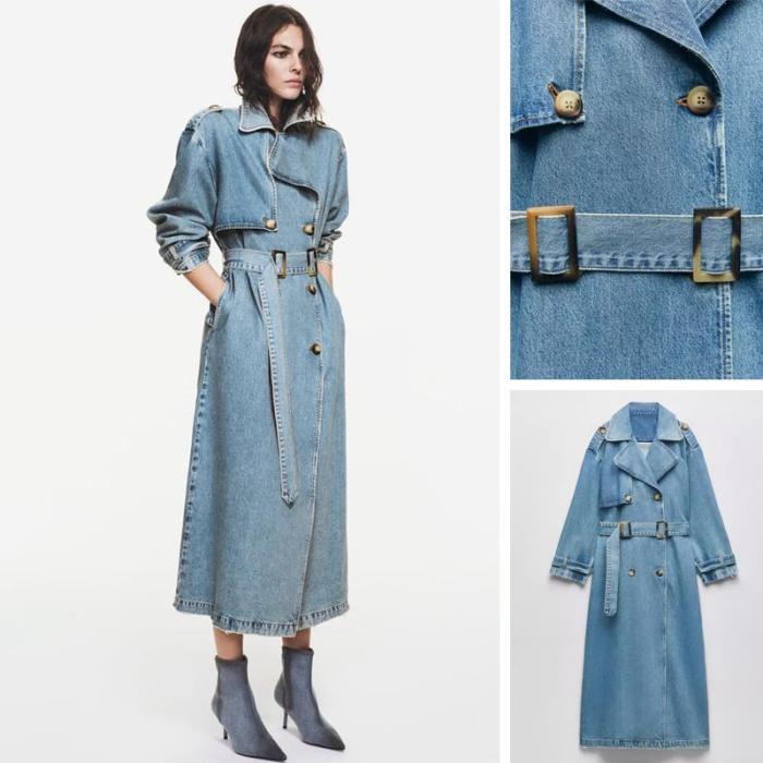 ihoov's Double-Breasted Belted Denim Coat