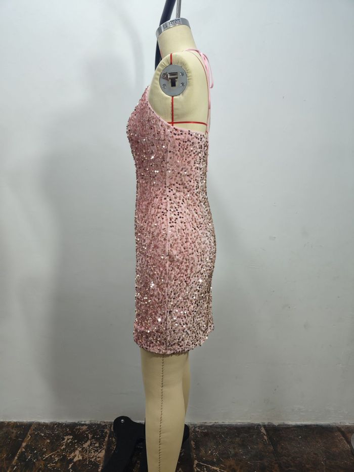 New Arrival Pink Sequin Elastic Bodycon Dress