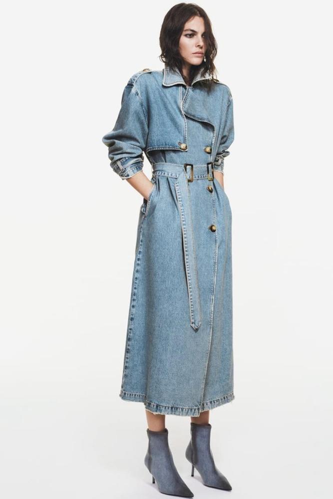 ihoov's Double-Breasted Belted Denim Coat