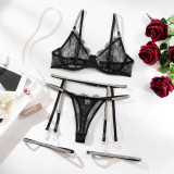 Lace Sexy Perspective Thong Garter Belt Women's Four-Piece Set