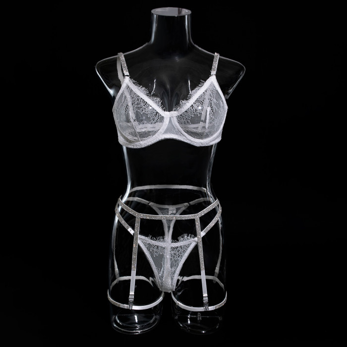 Lace Sexy Perspective Thong Garter Belt Women's Four-Piece Set