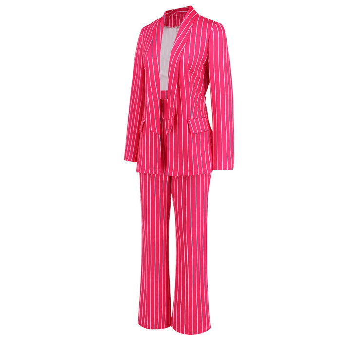 2023 Autumn New Fashionable Casual Striped Blazer Jacket Straight Wide Leg Pants Suit