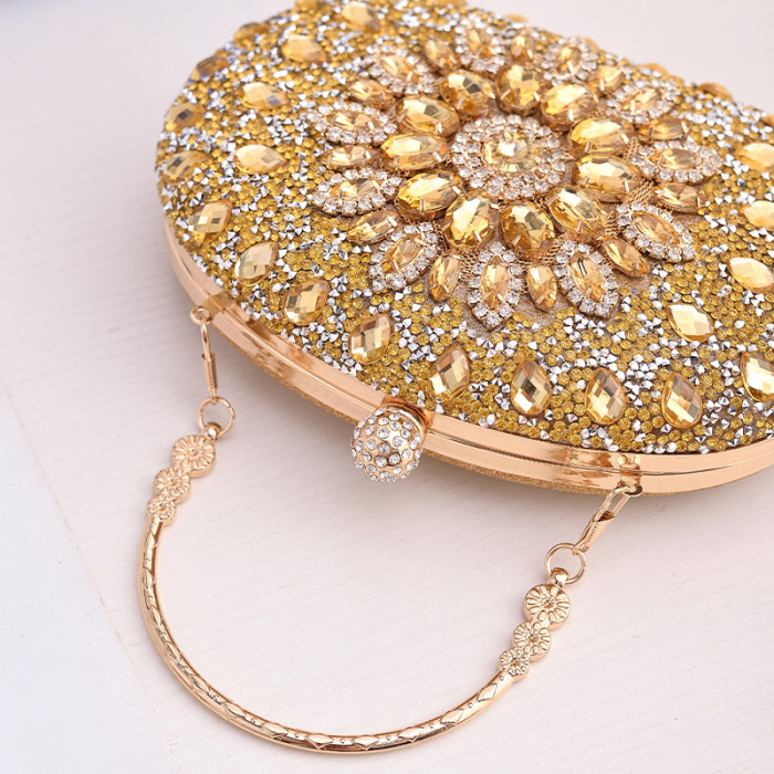 Fashionable Sunflower Evening Bag Handheld Bag for Banquets and Parties Embellished with Diamonds