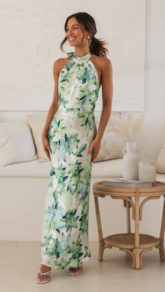 Fashionable Neck Strap Backless Printed Midi Dress