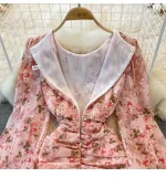 ihoov's Autumn Floral Bubble Hem Fish Tail Dress