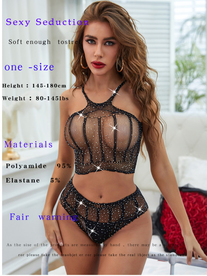 New Style Rhinestone-studded Sexy Bodystocking with Neckband