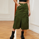 Elastic Waistband Relaxed-fit Denim utility Skirt