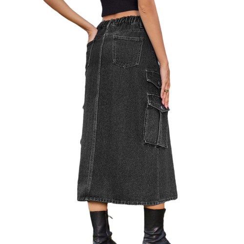 Elastic Waistband Relaxed-fit Denim utility Skirt