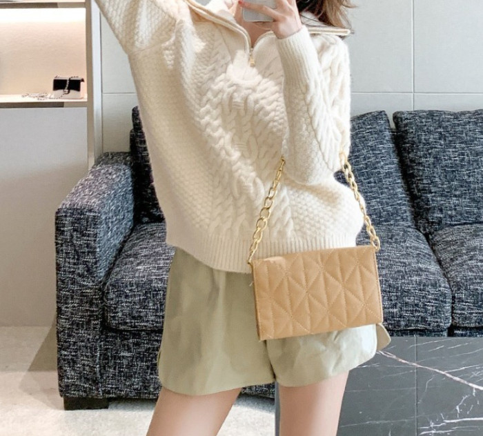 Lazy Style Twisted High-Neck Zipper and Loose  Knit Sweater