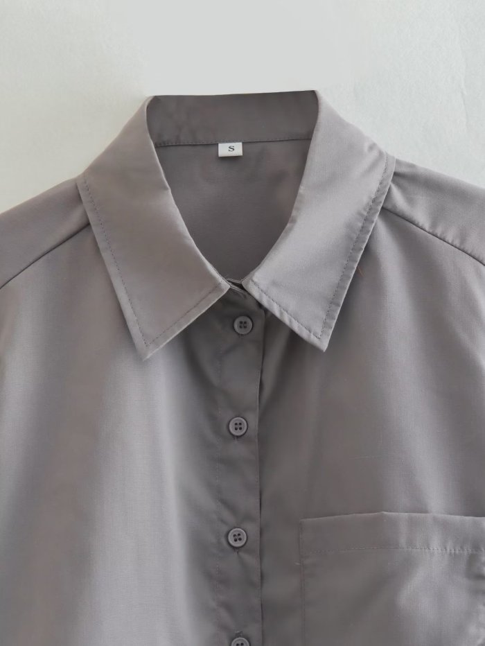 Five-Color Pocket Decorated Short Women's Shirt Blouse