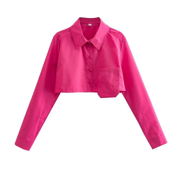 Five-Color Pocket Decorated Short Women's Shirt Blouse