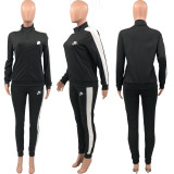 Outdoor Sports Solid Embroidered Zipper Coat Set