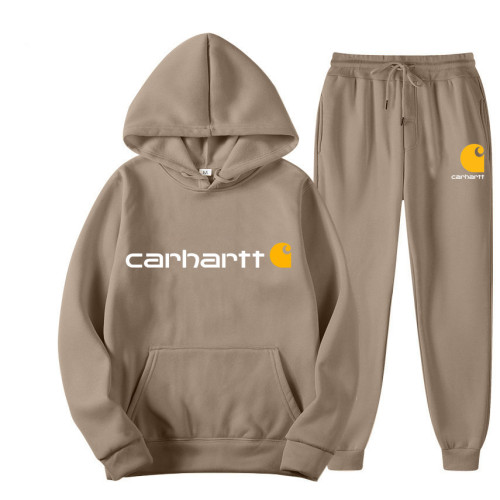 Carhartt Two-Piece Set Mango Letter Hoodie for Men and Women with Fleece Lining