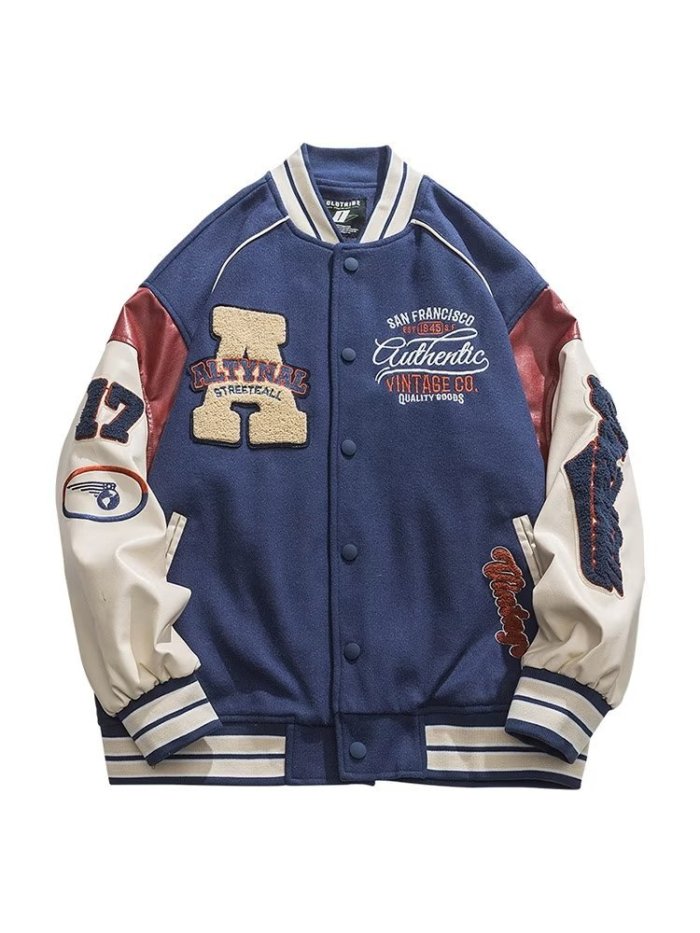 Autumn Embroidery Loose Patchwork Street Casual Baseball Jacket