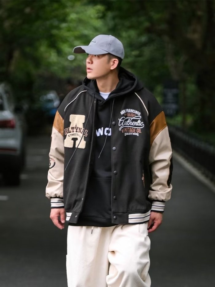 Autumn Embroidery Loose Patchwork Street Casual Baseball Jacket