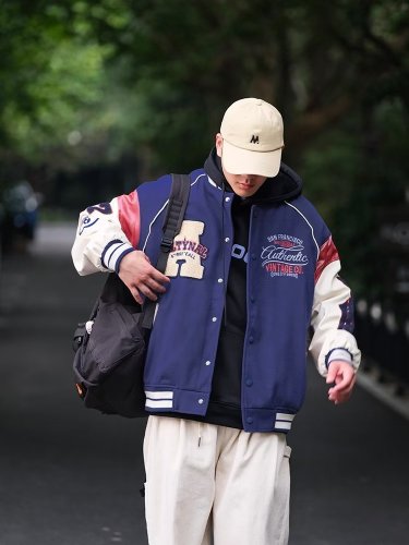 Autumn Embroidery Loose Patchwork Street Casual Baseball Jacket