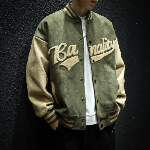 Men's Loose Fit Suede Baseball Jacket