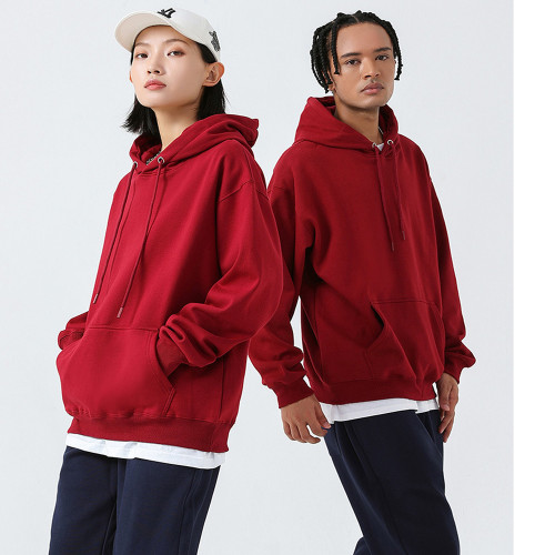 Solid Color Unisex Loose-Fit Fleece Hoodie