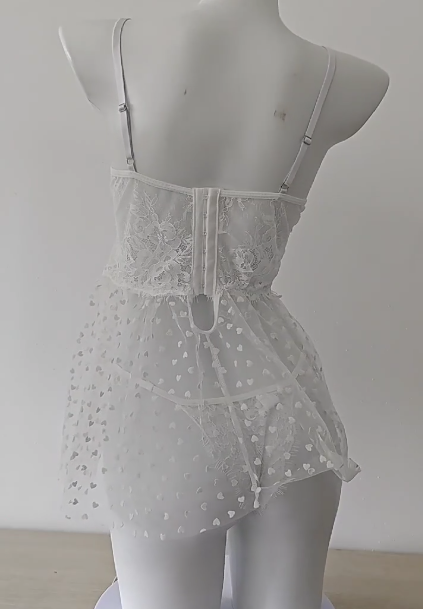 Sexy Women's Mesh See-Through Lace Temptation Sling Sleepwear Set