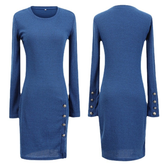 Long Sleeves Buttoned Sexy Bodycon Dress