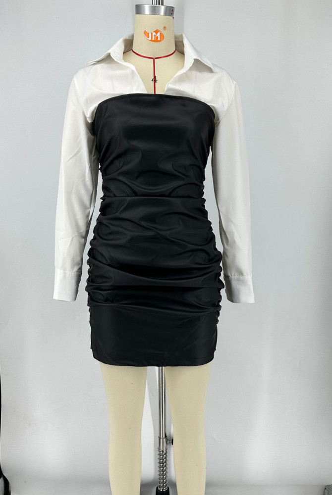 Shirt and Leather Skirt Patchwork Punk Style Dress