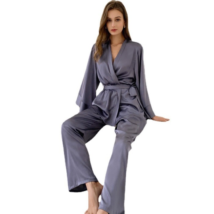 Long-sleeved French-style Ice Silk Satin Home Wear Thin Set