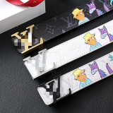 Genuine Leather Grid Pattern Business Belt with Smooth Buckle