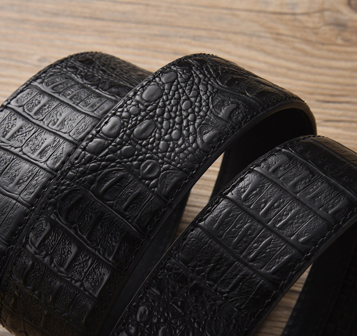 Crocodile-Embossed Genuine Z-Shaped Buckle Leather Belt