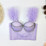 Removable Shoulder Straps and Ruffle Details Cute Purple Bustie