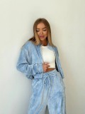 Versatile Velvet Set - Zipper Collar Jacket and Wide Leg Pants
