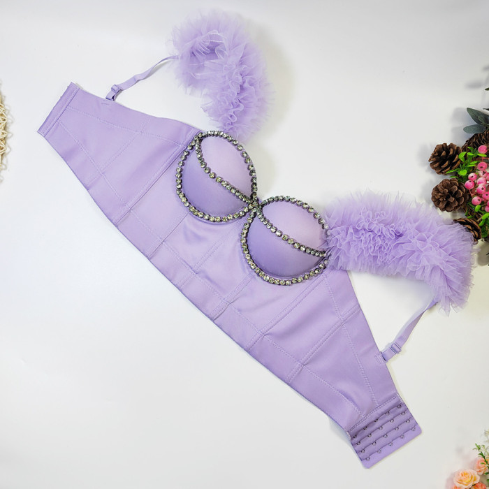 Removable Shoulder Straps and Ruffle Details Cute Purple Bustie