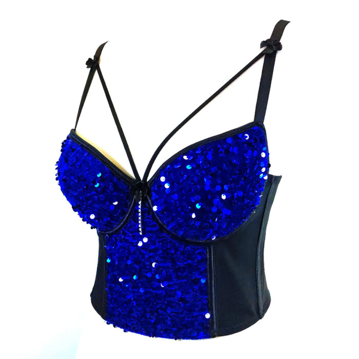 Sparkling Mesh and Velvet Beaded Embroidery and Sexy Straps Crop Top