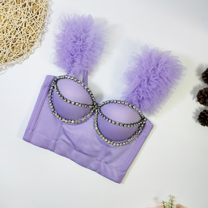 Removable Shoulder Straps and Ruffle Details Cute Purple Bustie