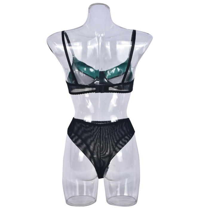 High Elastic Satin Splicing Mesh with Steel Ring Sexy Lingerie Set