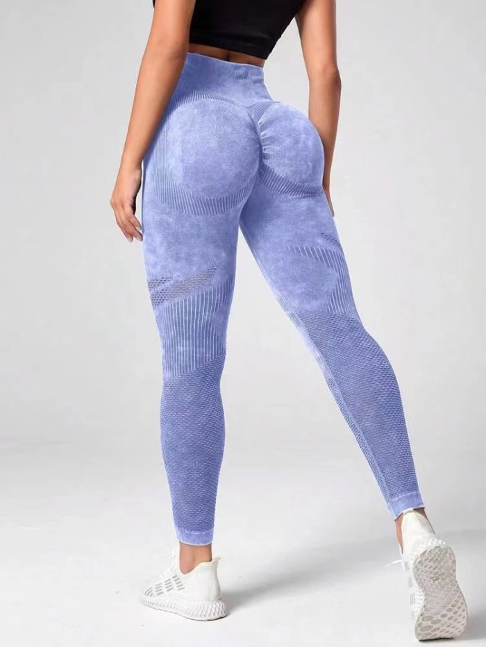 Hollow Out Seamless High Waist and Peach Hip Lifting Effect Water Washed Matte Tight Yoga Pants Sport Leggings