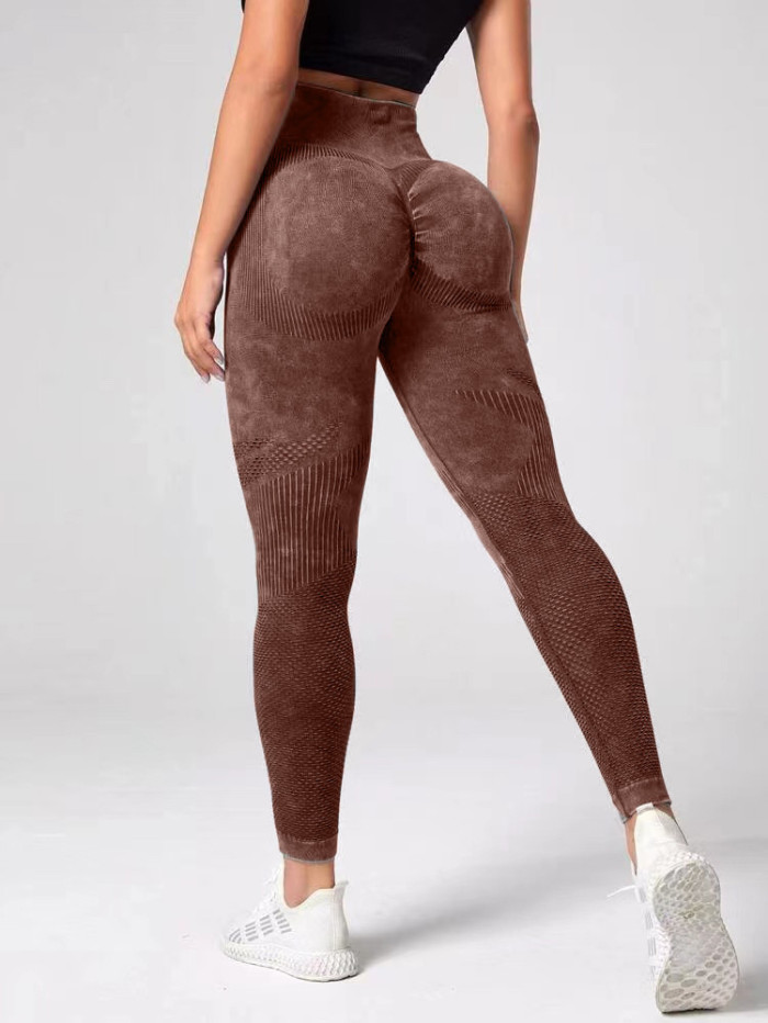 Hollow Out Seamless High Waist and Peach Hip Lifting Effect Water Washed Matte Tight Yoga Pants Sport Leggings