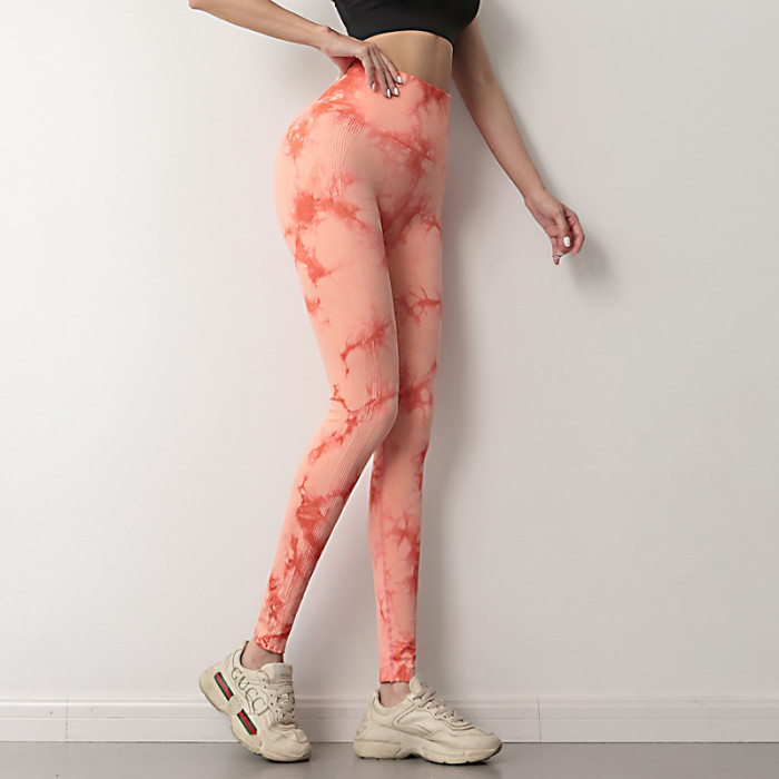 ie-Dye Seamless Outerwear Floral Print for Running Workout Fitness Leggings for Women